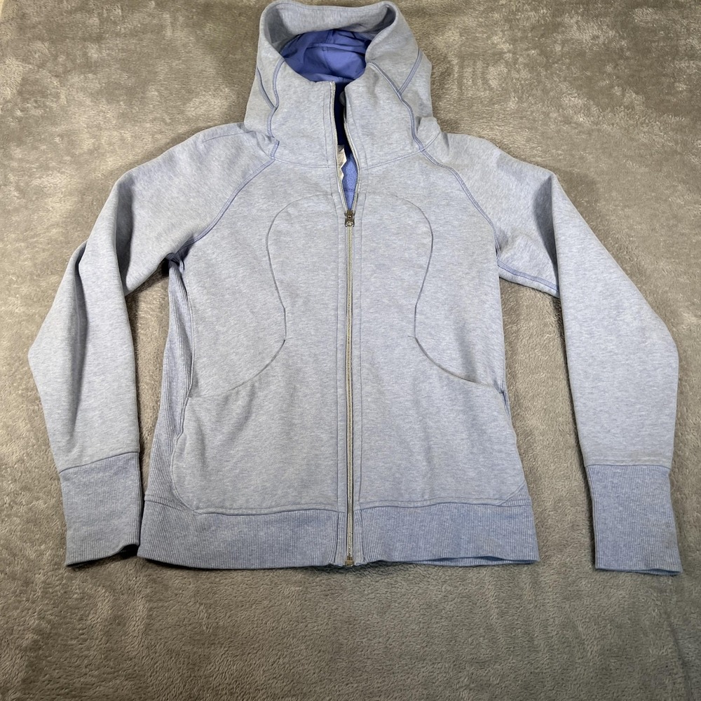 Lululemon Scuba Hoodie Womens 10 Light‎ Blue Full Zip Thumbholes Jacket